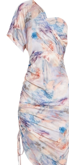 Multi Renaissance Print One Shoulders Ruched Dress - Picture 14 of 15